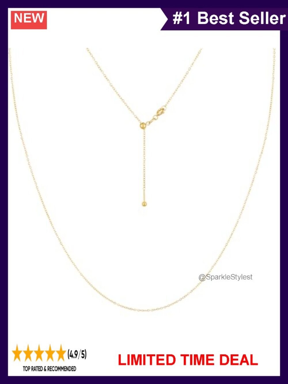 Adjustable Gold Chain Necklace 1mm Cable Snake Box Slider
